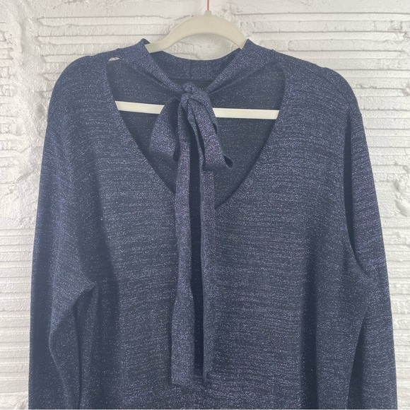 Lane Bryant Midi Sweater Dress Purple Metallic Shimmer Tie V-Neck 18/20 - Picture 3 of 16